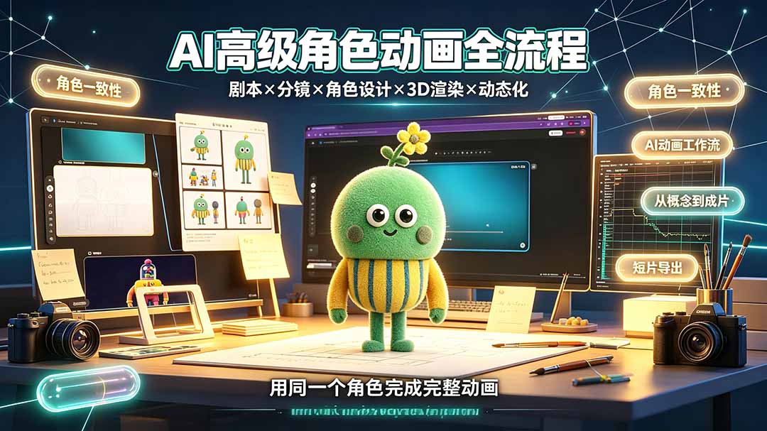 AI高级角色动画全流程:剧本×分镜×角色设计×3D渲染×动态化,从概念到成片一站式教学-冒泡网