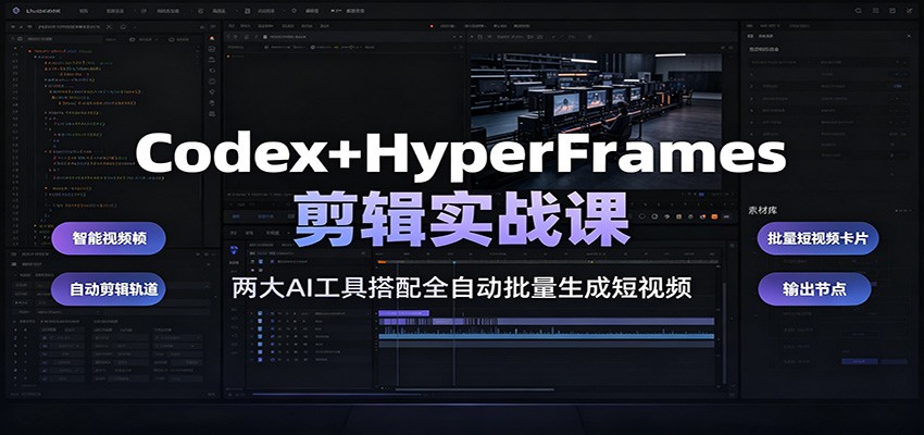 Codex+HyperFrames剪辑实战课：两大AI工具搭配全自动批量生成短视频-冒泡网