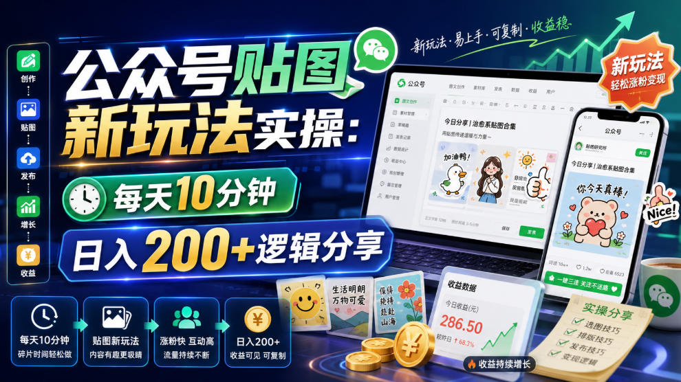 公众号贴图新玩法实操,每天10分钟,日入200+逻辑分享-冒泡网