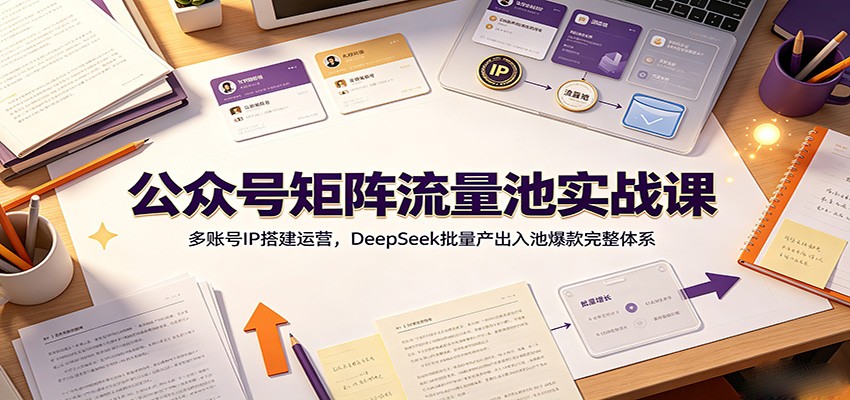 公众号矩阵流量池实战课:多账号IP搭建运营,DeepSeek批量产出入池爆款完整体系-冒泡网