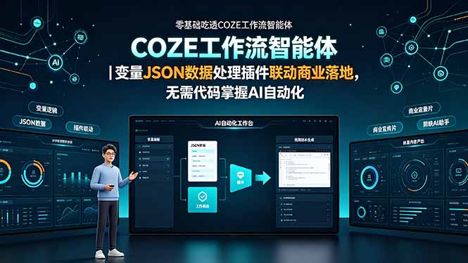 零基础吃透COZE工作流智能体｜变量JSON数据处理插件联动商业落地，无需代码掌握AI自动化-冒泡网