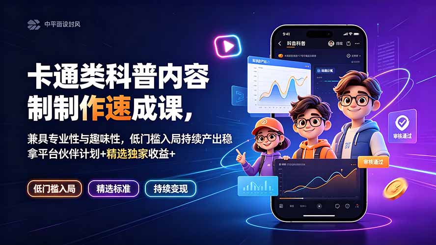 卡通类科普内容制作速成课,兼具专业性与趣味性,低门槛入局持续产出稳拿平台伙伴计划+精选独家收益-冒泡网