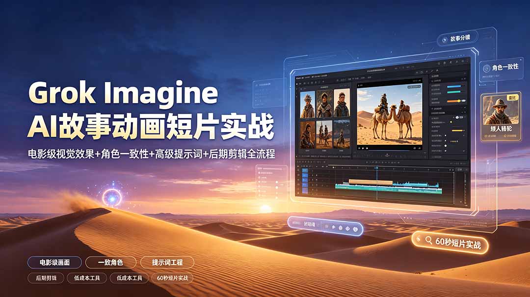 Grok Imagine AI故事动画短片实战:电影级视觉效果+角色一致性+高级提示词+后期剪辑全流程-冒泡网