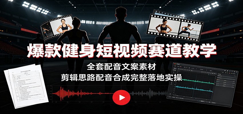 爆款健身短视频赛道教学:全套配音文案素材,剪辑思路配音合成完整落地实操-冒泡网