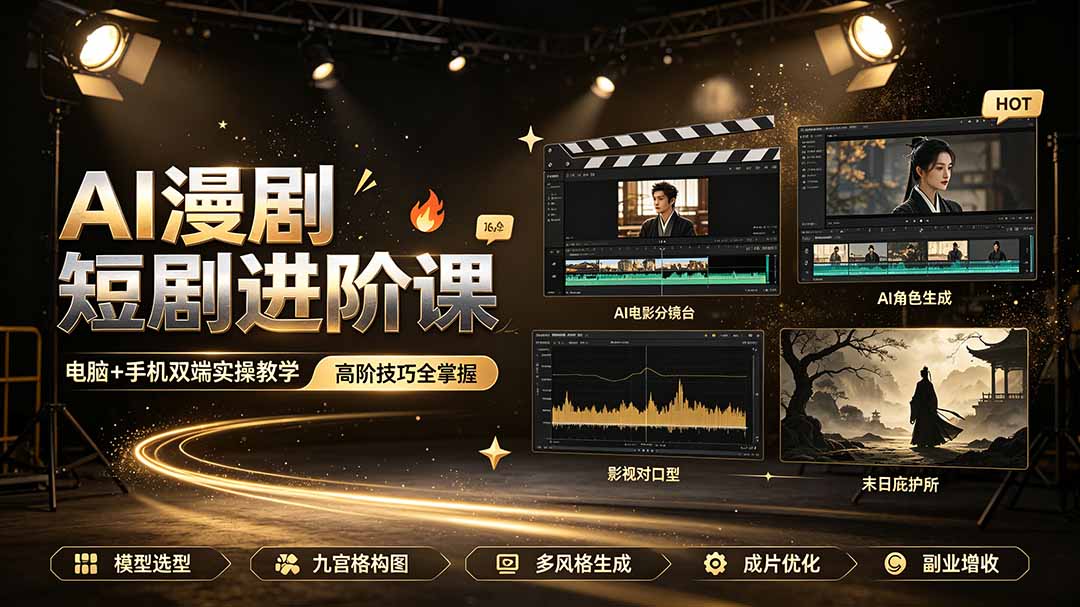 AI漫剧短剧进阶课|电脑+手机双端实操教学|影视剧对口型人物吃瓜×解压末日庇护所全程讲解,高阶技巧全掌握-冒泡网