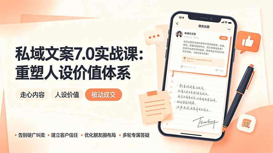 私域文案实战课7.0:重塑人设价值体系|-告别硬广推销×走心内容×自我价值塑造,实现被动成交-冒泡网