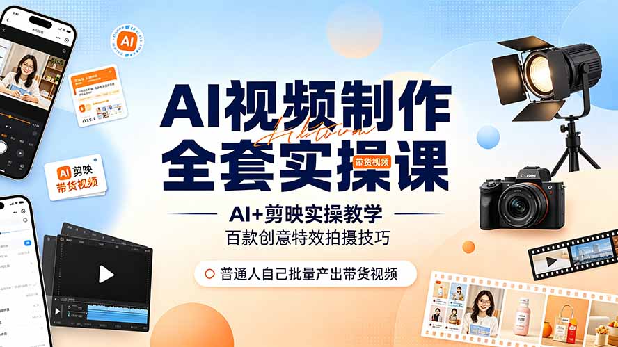 AI视频制作全套实操课,多款AI工具搭配剪映教学,百种特效运镜拍摄实操,抖音账号带货运营全覆盖-冒泡网