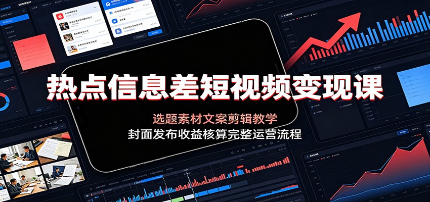 热点信息差短视频变现课:选题素材文案剪辑教学,封面发布收益核算完整运营流程-冒泡网