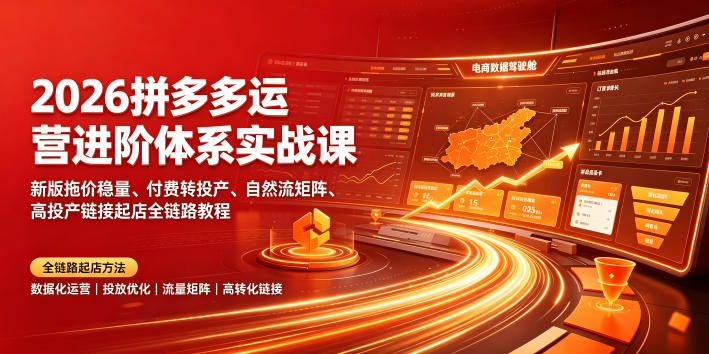 2026拼多多运营进阶体系实战课|新版拖价稳量、付费转投产、自然流矩阵、高投产链接起店全链路教程-冒泡网