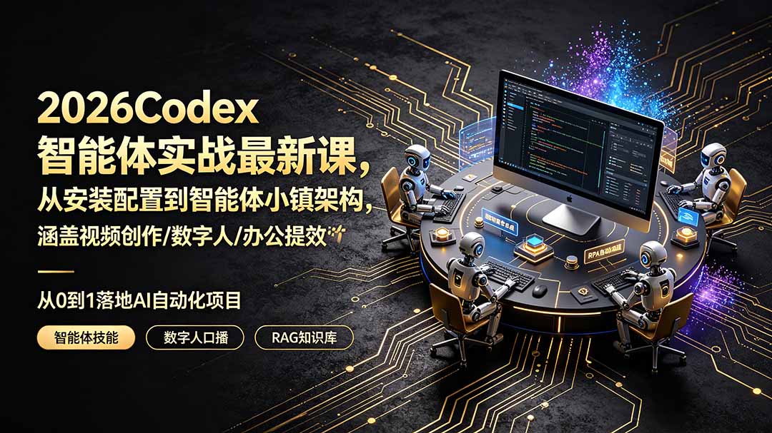 2026Codex智能体实战最新课,从安装配置到智能体小镇架构,涵盖视频创作/数字人/办公提效全技能-冒泡网