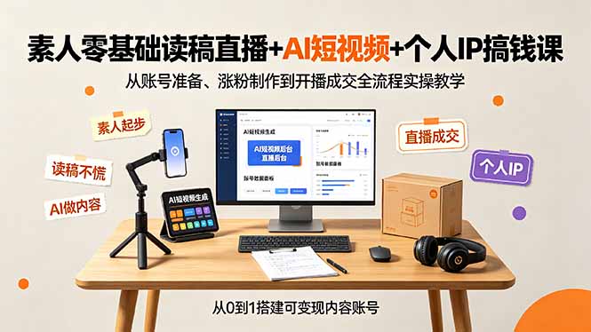 素人零基础读稿直播+AI短视频+个人IP搞钱课，从账号准备、涨粉制作到开播成交全流程实操教学-冒泡网
